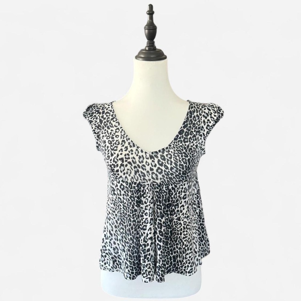 Miss Sixty Diamond Leopard Print Babydoll Top Black White Y2K Vintage Medium